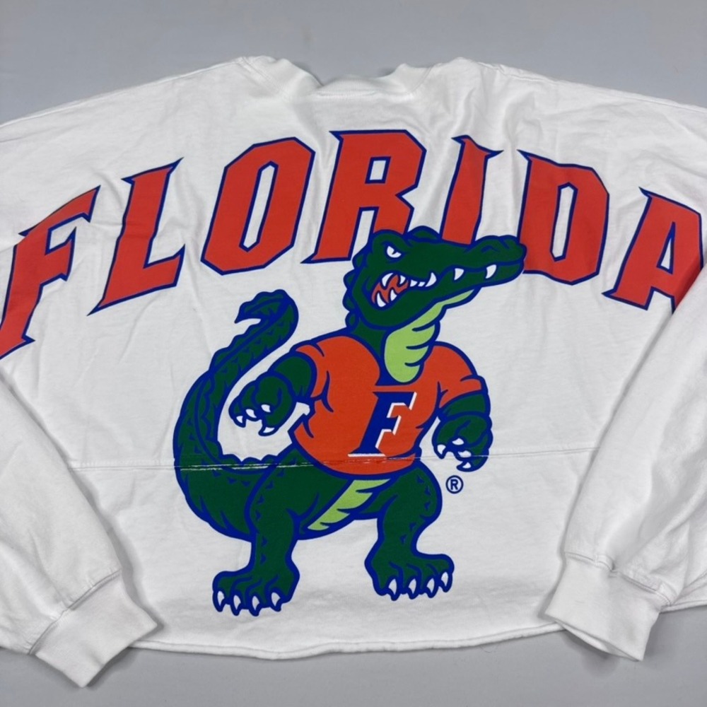Spirit Jersey Florida Gators Women Small White Cropped Long Sleeve Shirt Graphic